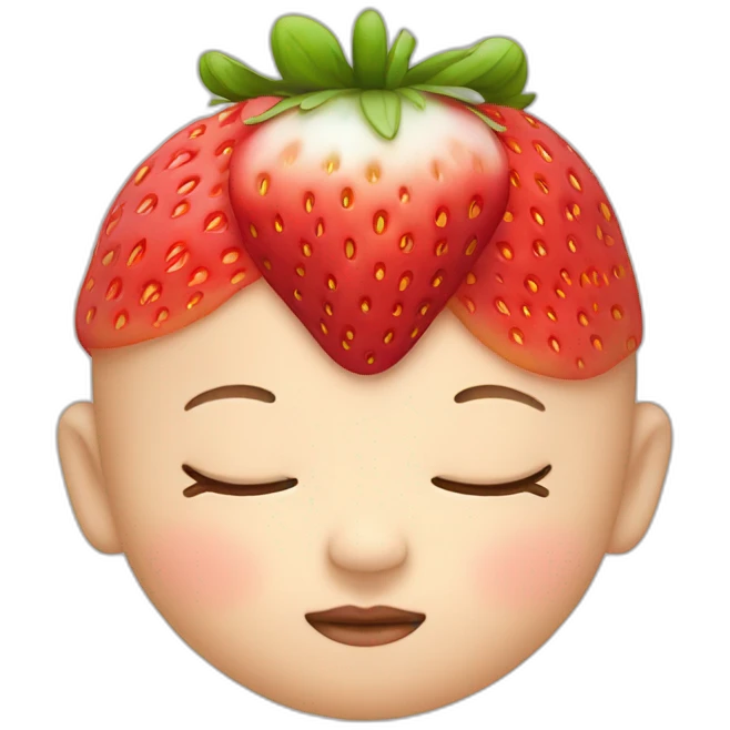 Baby face sleeping with eyes closed with a strawberry on top of the head emoji