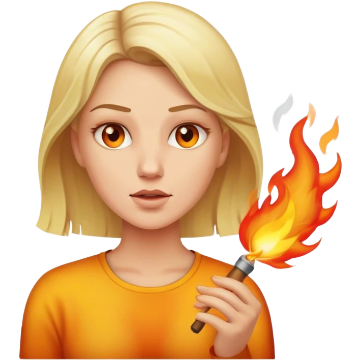 Blond woman exhaling fire emoji