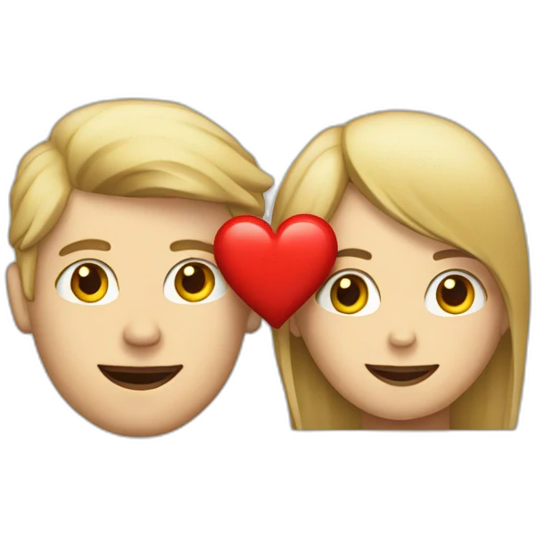 Blond man and brunette woman with love hart emoji