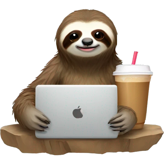 tired sloth with laptop and ice latte emoji