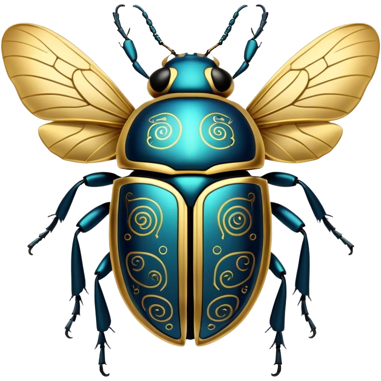  A mystical beetle with shifting clockwork wings and a golden exoskeleton covered in hieroglyphs, time warping scarab emoji