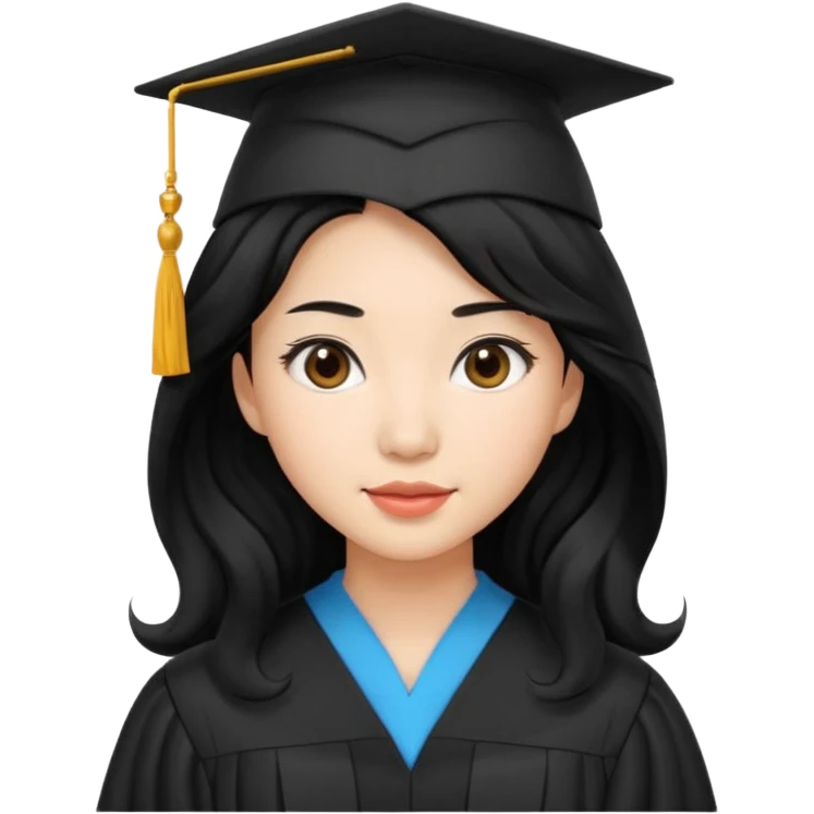 Graduate asian black hair with wavy hair long  emoji
