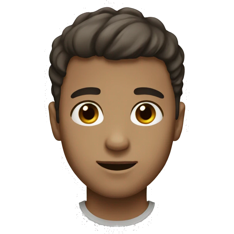 White boy with short dark brown hair, with bangs, brown eyes emoji