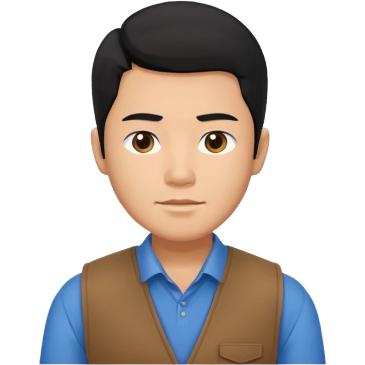 A Asian man with black hair and a blue shirt on wear a brown vest emoji
