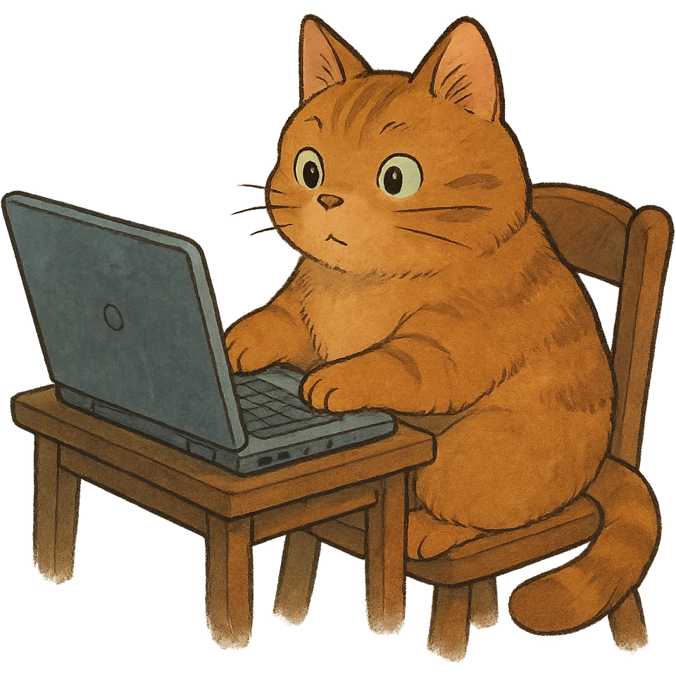 cat at a computer in ghibli style emoji