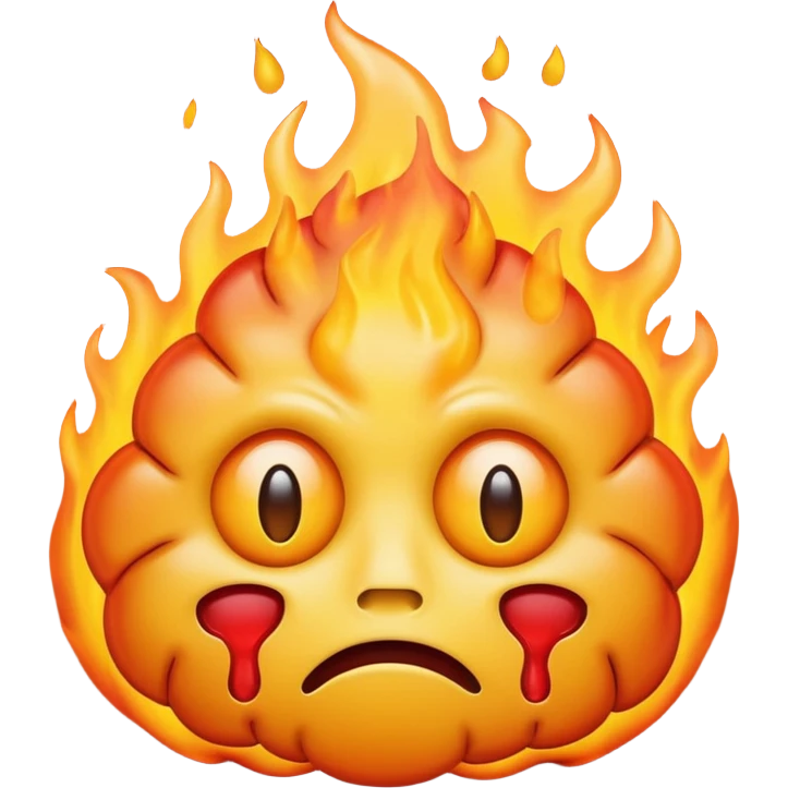 sad face yellow emoji with brain in the fire emoji
