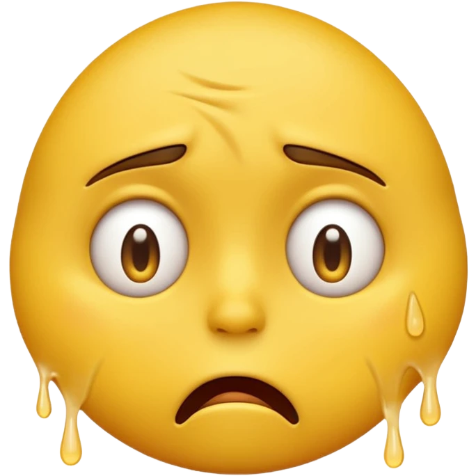traumatized round yellow emoji face, anxious expression, furrowed brows, sweat drops, trembling lips, no human features emoji