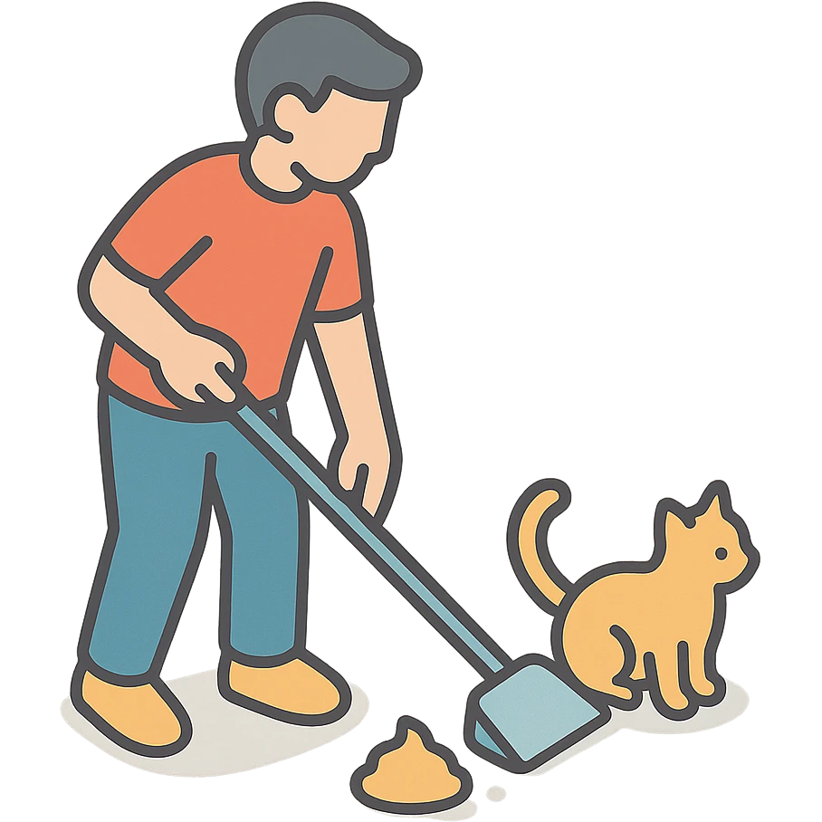 мужчина убирает за кошкой emoji