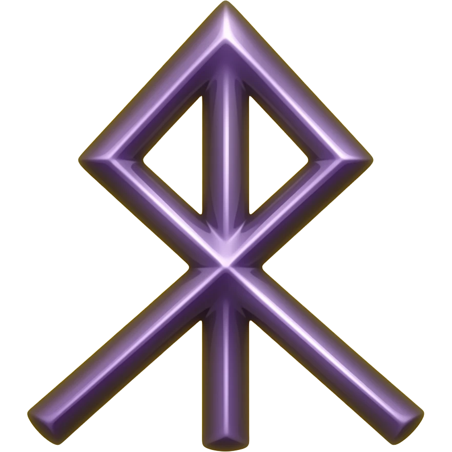 Precise vector illustration of Elder Futhark Ansuz rune ᚨ, tall straight vertical purple stem with two short diagonal branches extending downward to the right from upper and middle sections, sharp clean lines, golden yellow outlines and highlights emoji