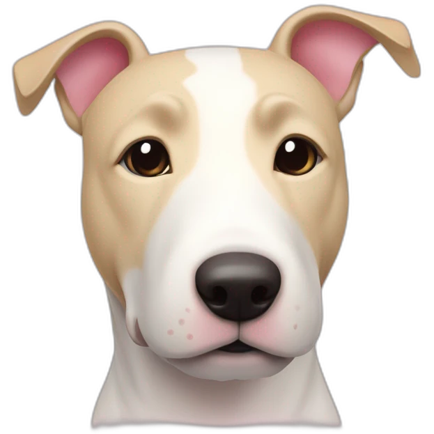 White bull terrier cross with light tan patch and pink nose emoji