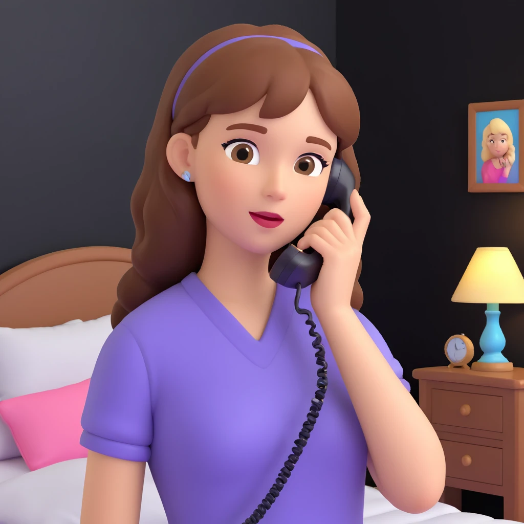 girl talking on phone bedroom background, close up pose emoji