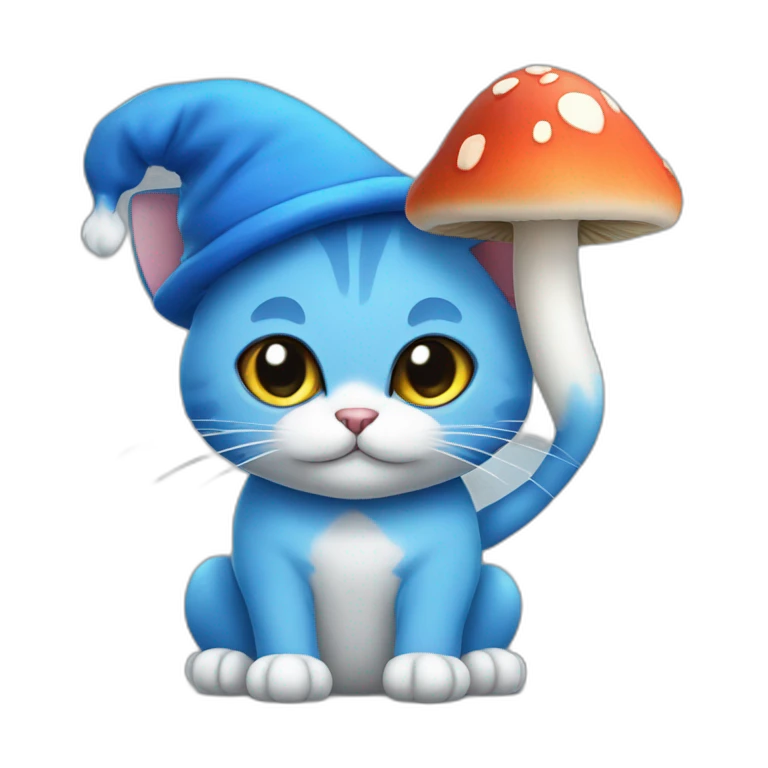 Blue Cat with mushroom hat emoji