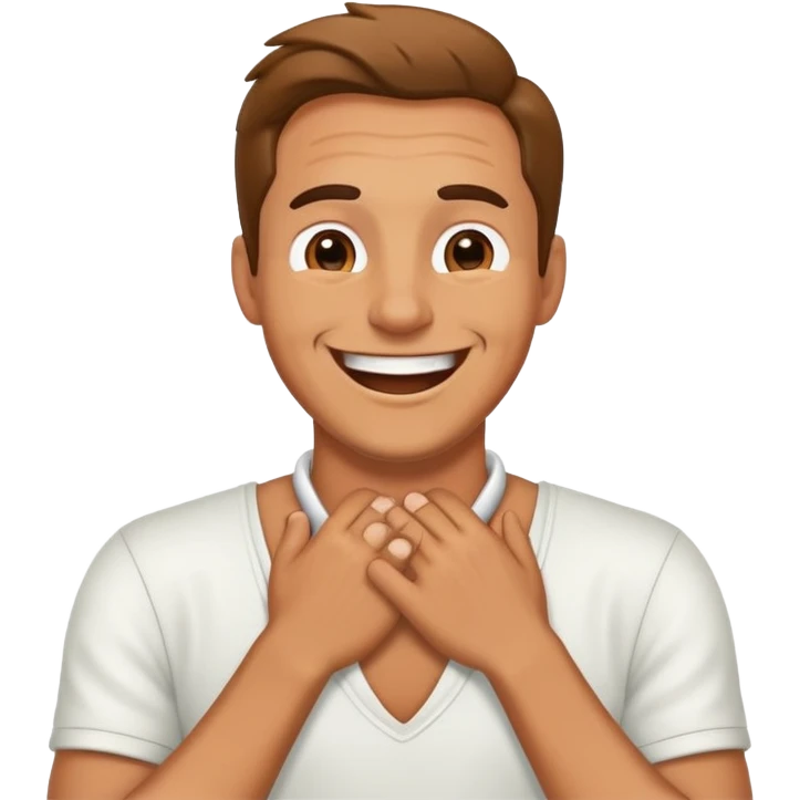Man holding hands around neck laughing  emoji