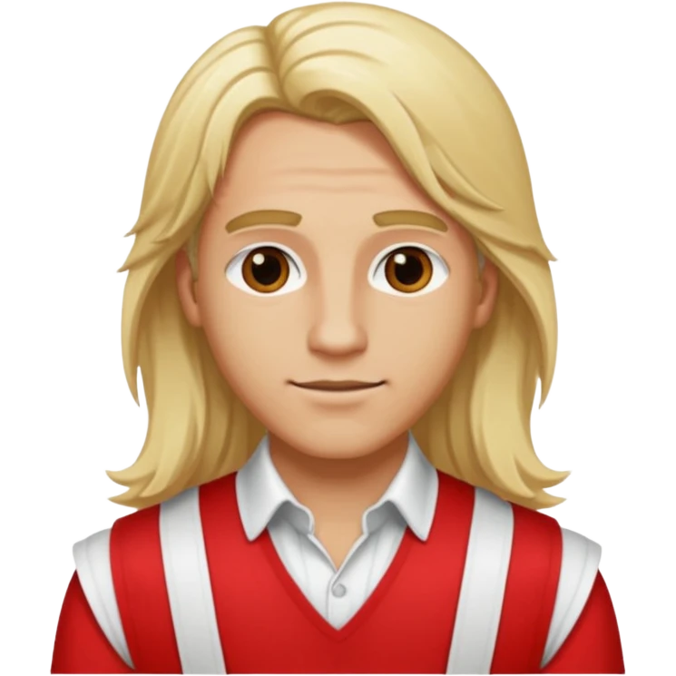 Adonis, Beauty God from Rome Mythology with long blonde hair, red and white outfit, emoji