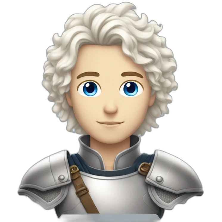 white androgynous guy white long curly hair armor blue eyes emoji