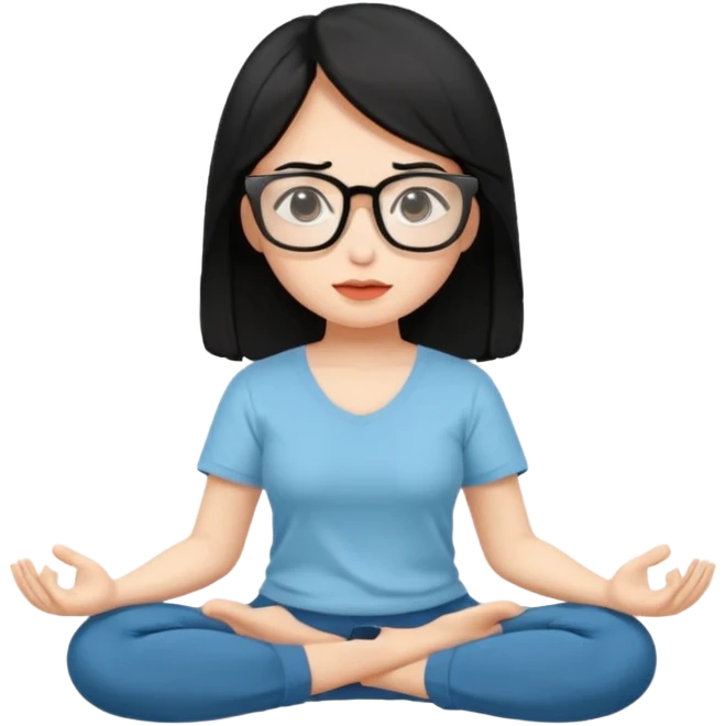 A woman with black hair and big square glasses meditating  emoji