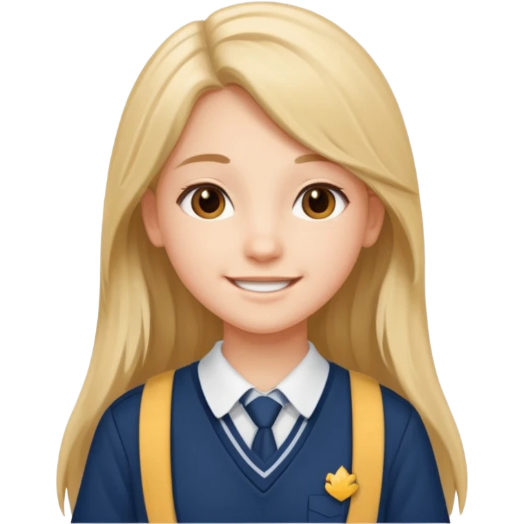 Niña adolescente, pelo largo , feliz, con uniforme escolar  emoji
