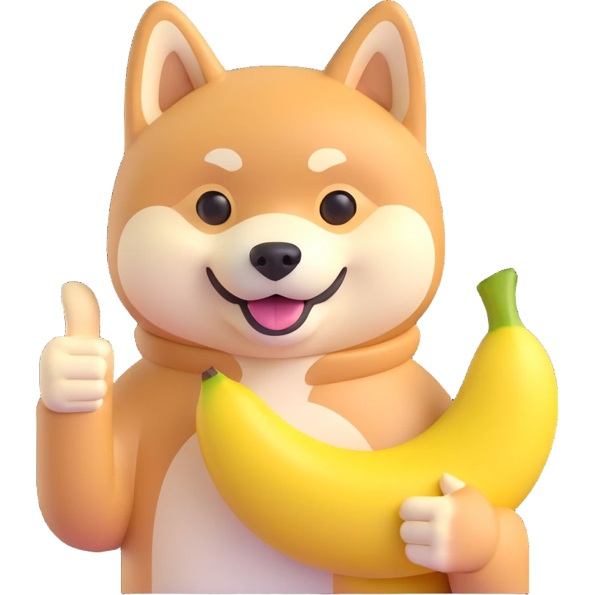 shiba inu showing thumb up and having banana emoji