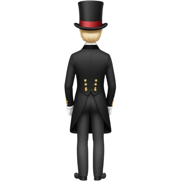 Elegant 19th century man wearing a top hat, full body, standing, back view, emoji style emoji