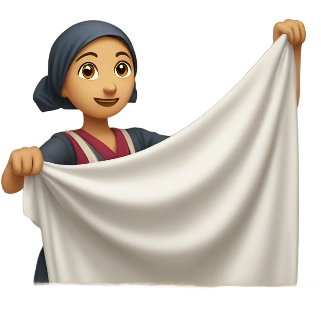 young washerwoman hanging large cloth spread out emoji