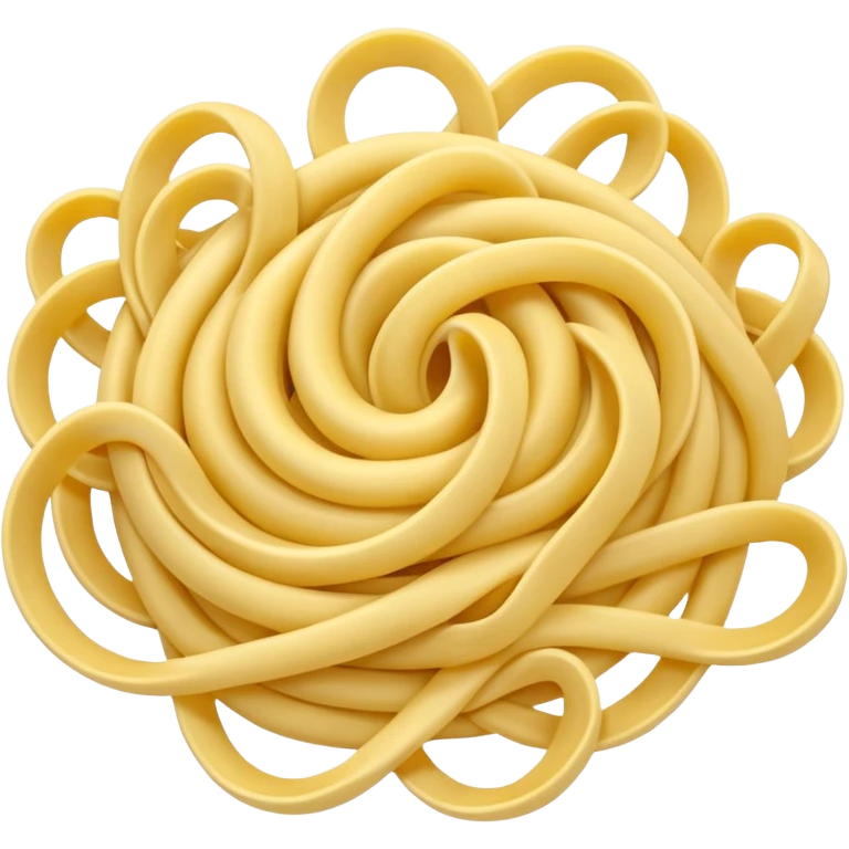 loose tangle of pale yellow cooked noodles with soft glossy texture and natural curves, strands slightly twisted and overlapping, freshly prepared dish, no bowl chopsticks or sauce, apple emoji style, soft lighting, subtle shadows, emoji scale emoji