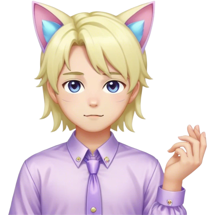 effeminate young pastel femboy man with shiny hair, cat ears, blouse, cute, gorgeous, anime, catboy, full body emoji