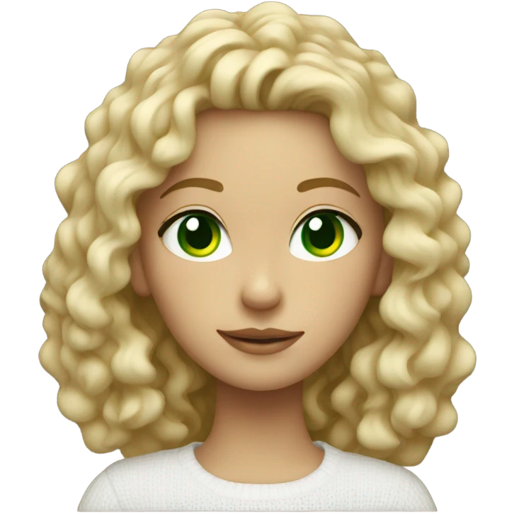 girl with blonde curly hair green eyes in white sweater emoji