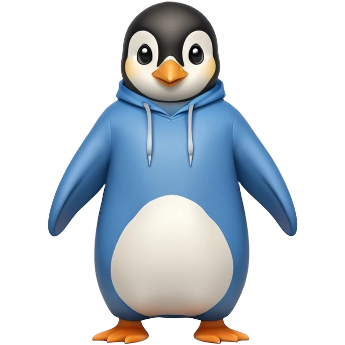friendly anthropomorphised penguin in a hoodie and jeans standing with arms folded, looking surprised emoji