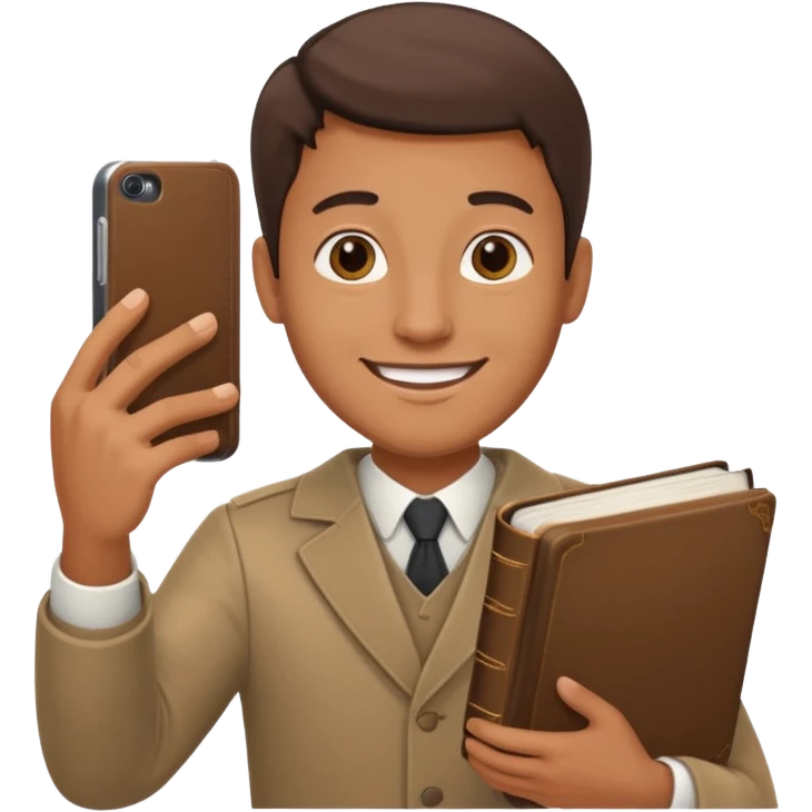 un homme avec une bible a la main qui fais un selfie  emoji