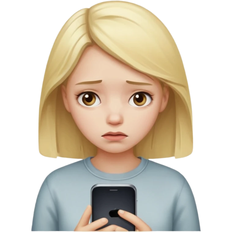 a blonde girl sad looking at the phone  emoji