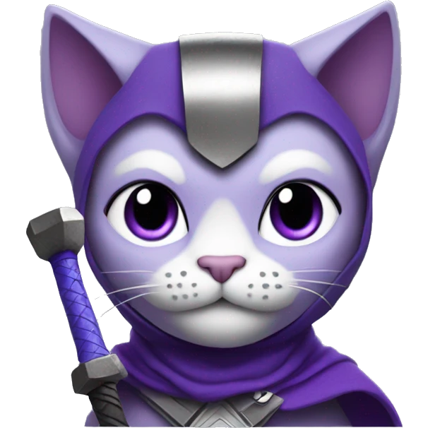 Purple cat in Thor costume and with hammer emoji