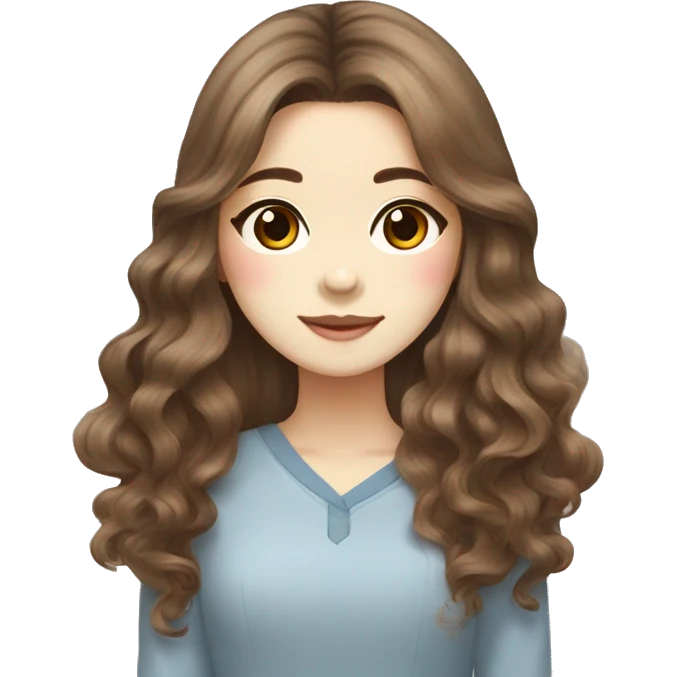long brown wavy hair korean girl with cream and brown colored shih tzu emoji