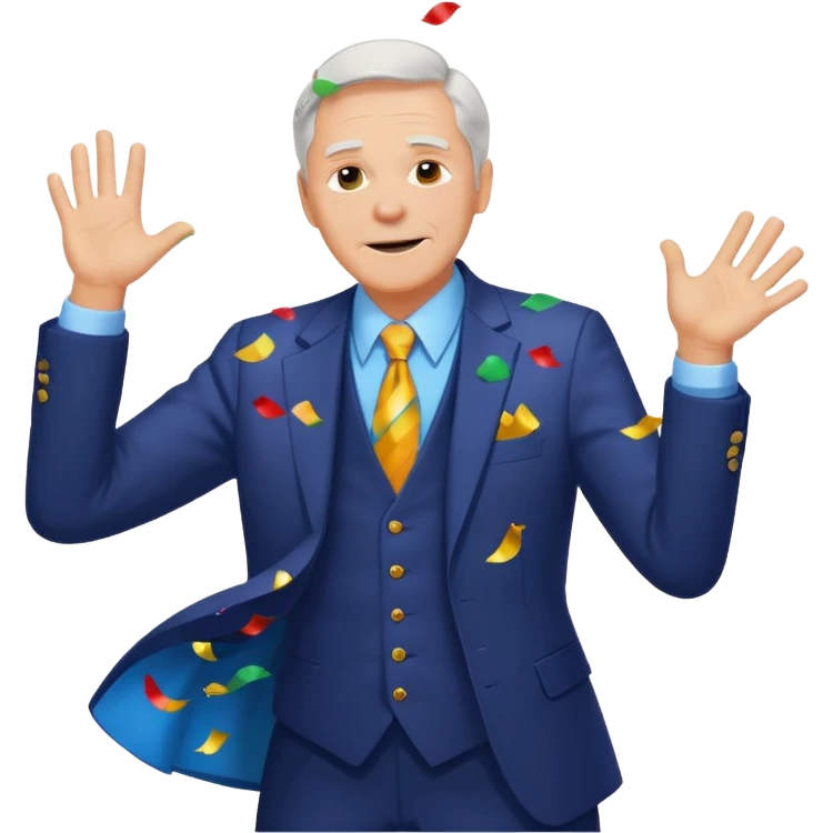 old white man in a suit throwing emoji