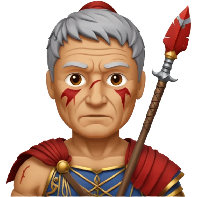A seasoned Roman veteran with scarred armor, serious expression, gripping his spear.
 emoji