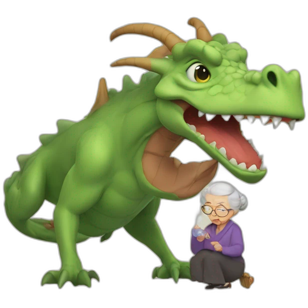 Dragon farting in an old lady emoji