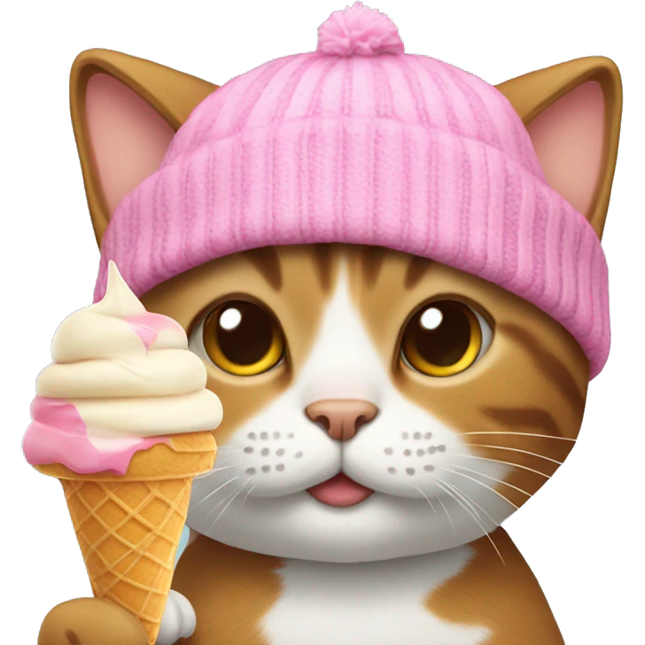 Cat wearing beanie with ice cream emoji