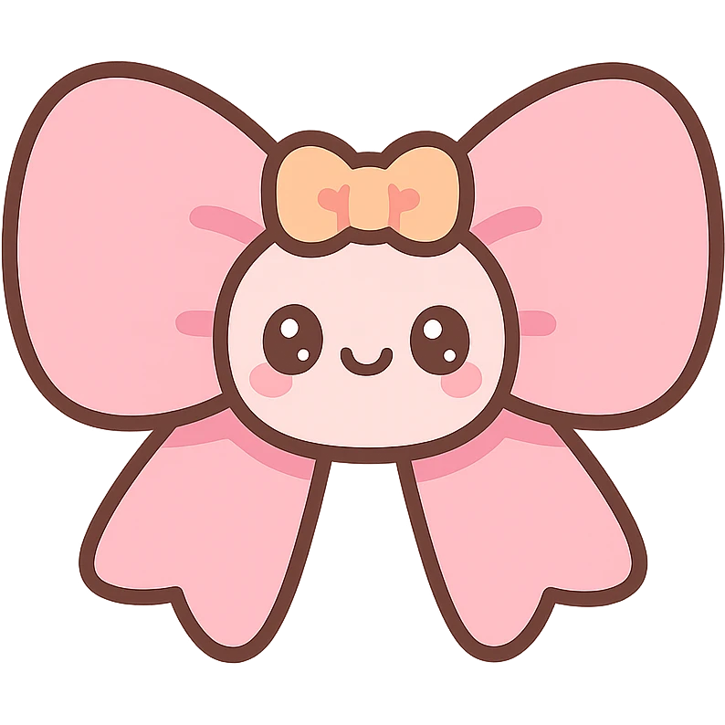 fluffy bow with cute face, vibrant colors, kawaii style emoji