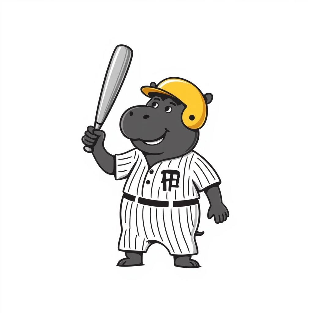hippo holding a baseball bat, wearing a yellow helmet, pinstripes outfit emoji