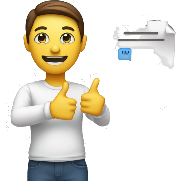 "A person holding a feedback form with a happy face emoji and a thumbs-up gesture, representing positive feedback."A person with a feedback form with happy face and thumbs up emoji