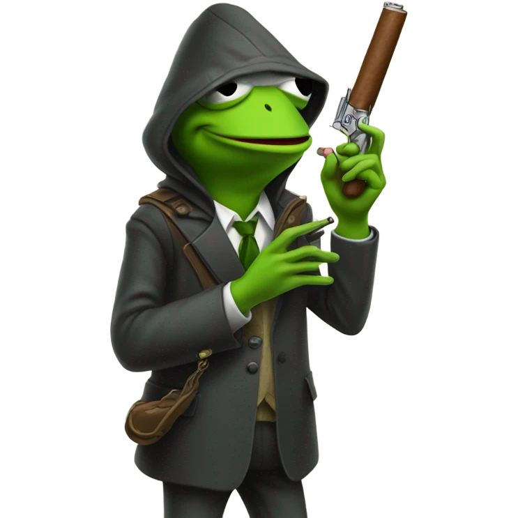 Hooded kermit with a gun and cigar  emoji