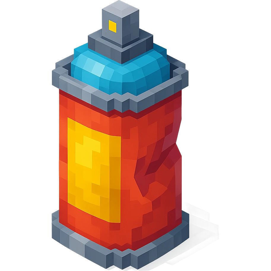 voxel style spray paint can with gold paint, dented and used, isometric view emoji