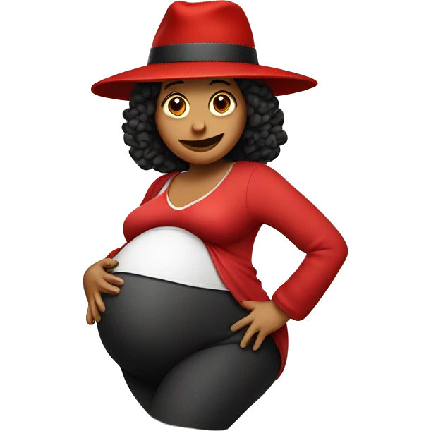pregnant woman with a huge belly, wearing a red hat emoji