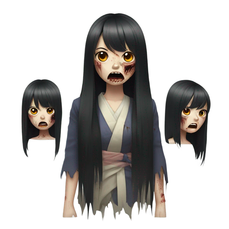 Zombie japanese girl with black hair and bangs emoji