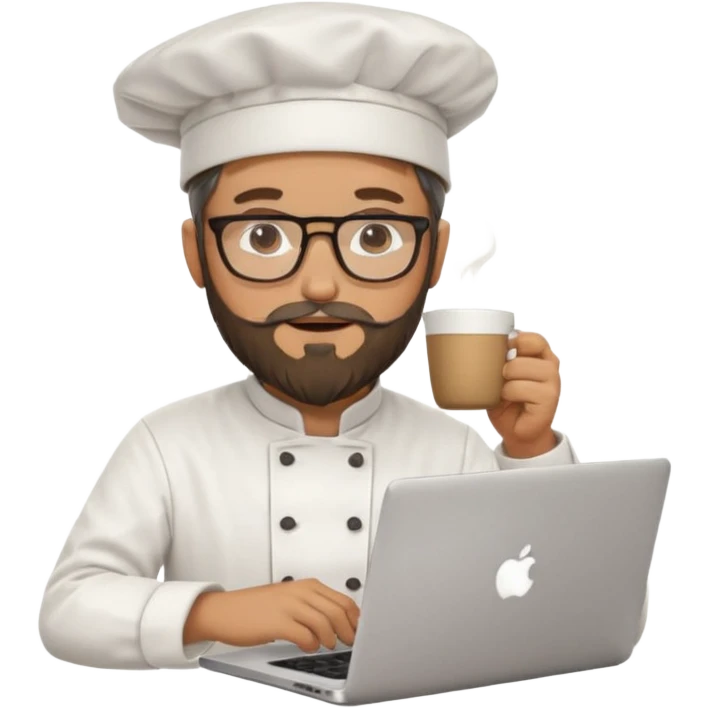 Man glasses beard MacBook coffee chef hat emoji