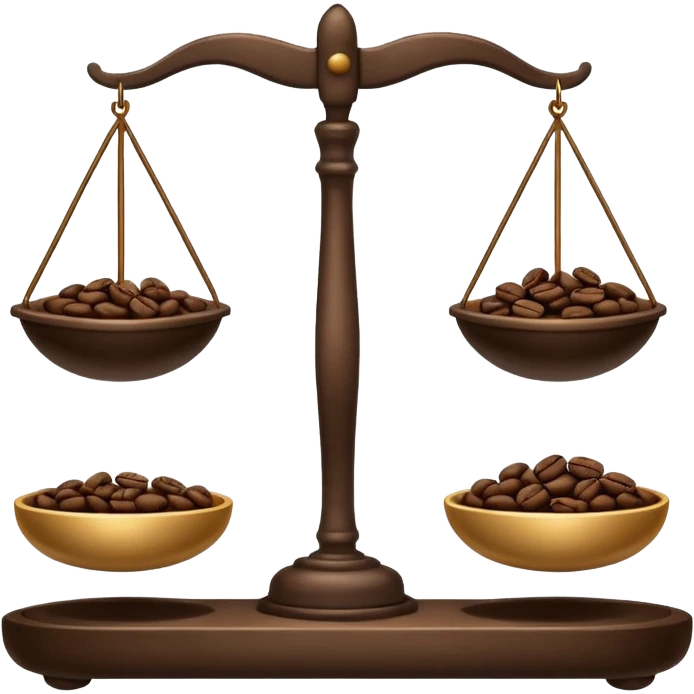 Simple balance scale with coffee on the strong side (left) and sleep/ bed on the weak side (right) emoji