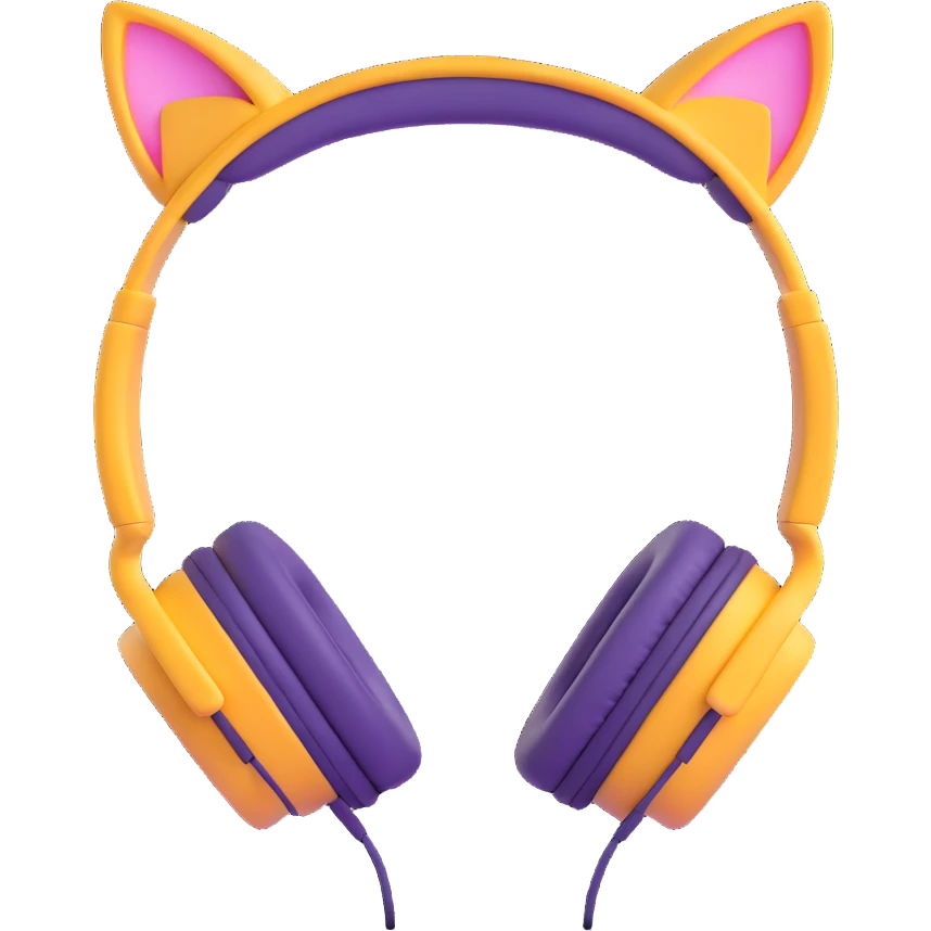 cat ear headphones, pastel goth colors, 3D emoji style emoji