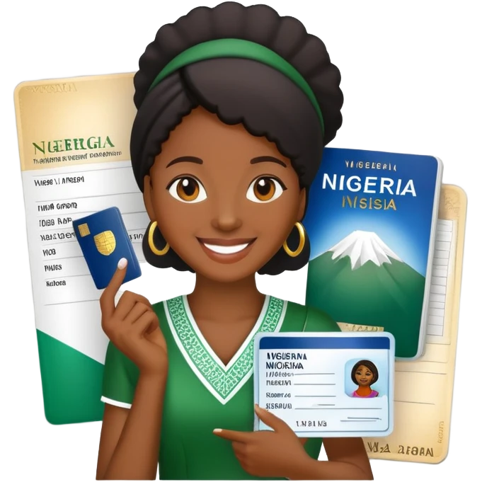 Nigeria, travel visa, with black woman photo on it. emoji
