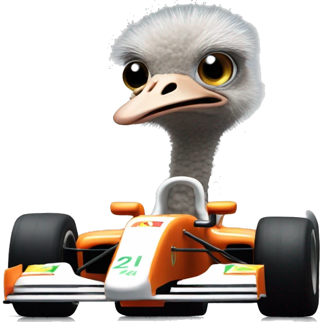 Ostrich in a f1 car emoji