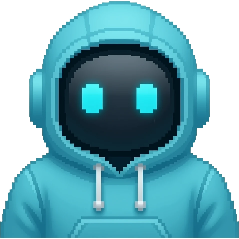 Robot in cyan hoodie super pixelated low resolution emoji
