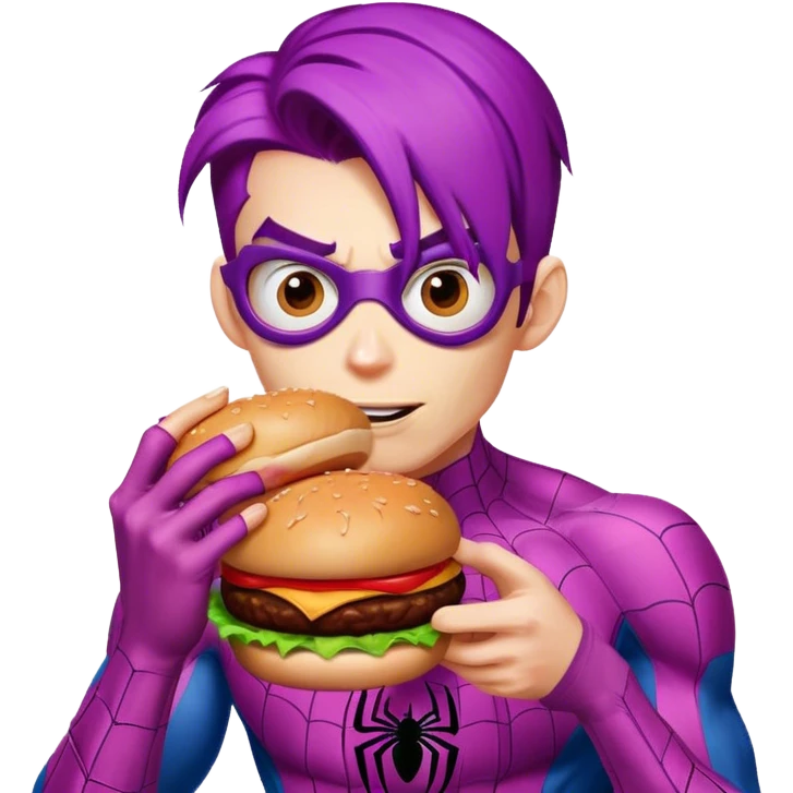 spider man eating burger puple hair emoji